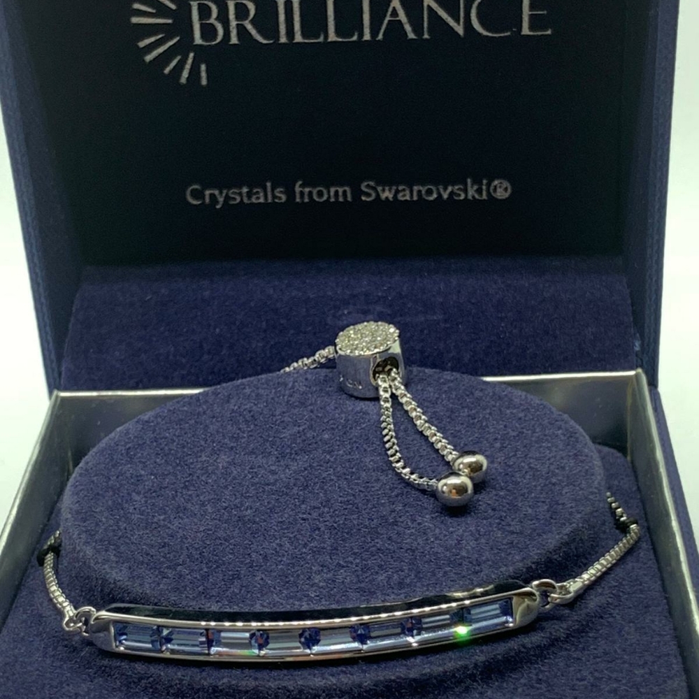 Women Silver Bracelet L Blue Swarovski  Crystals